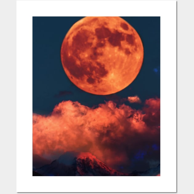 Halloween orange sky orange moon orange cloud Aesthetic Wall Art by AGRHouse